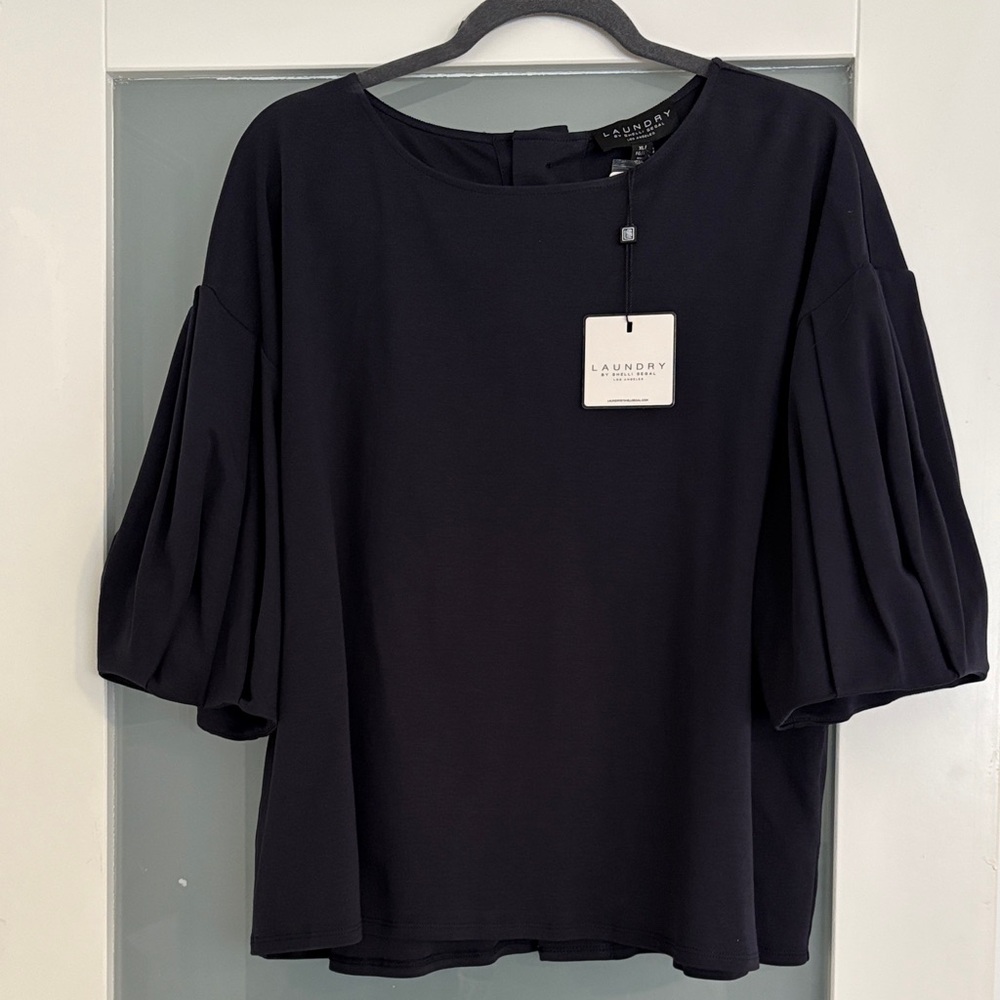 Laundry by Shelli Segal Black Blouse with Puff Sleeves